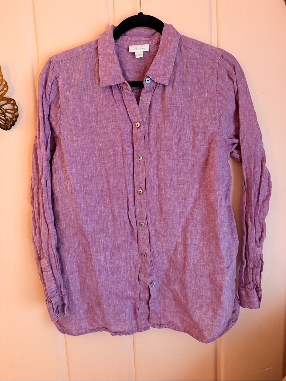 J. Jill Dusty Berry Lavender Linen Button-Down Shirt szM